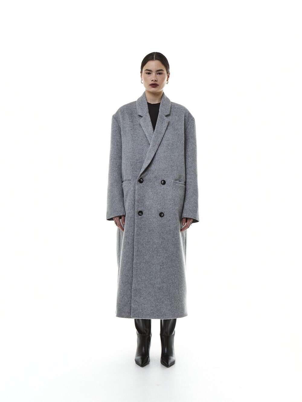 Gray insulated coat with leaf