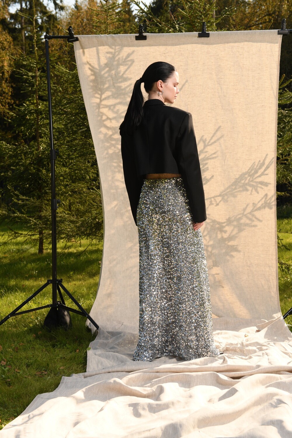 Maxi skirt in silver sequins