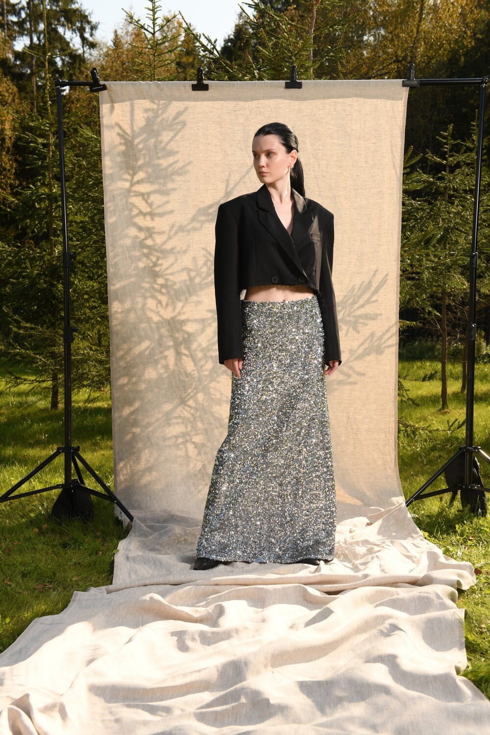 Maxi skirt in silver sequins