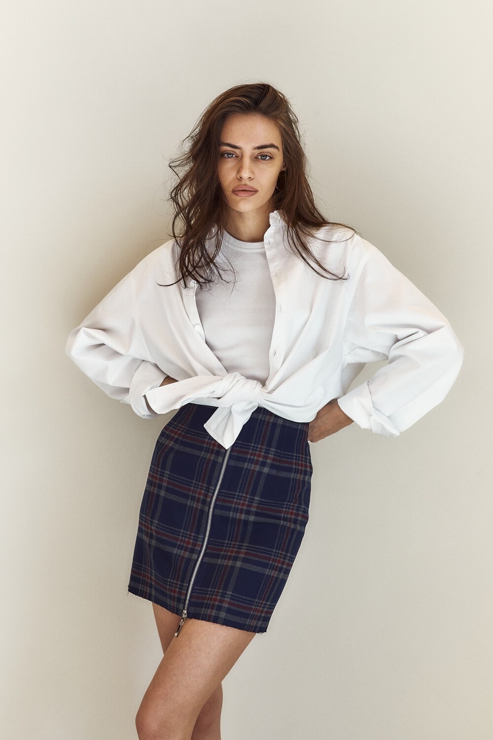 Checkered zip-up skirt