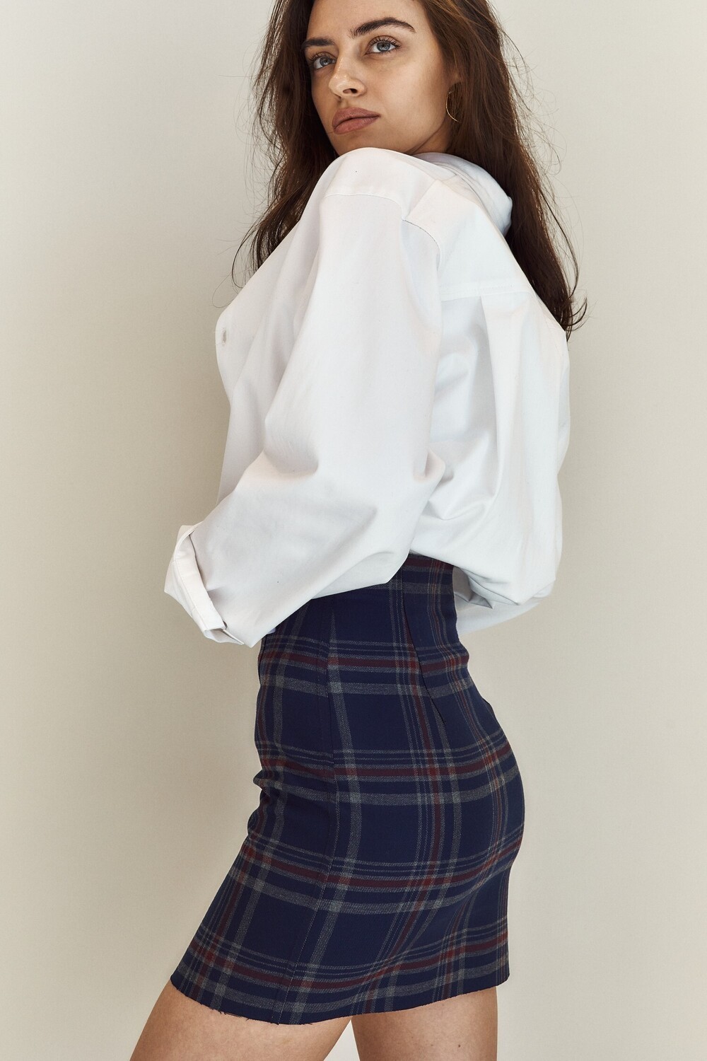 Checkered zip-up skirt
