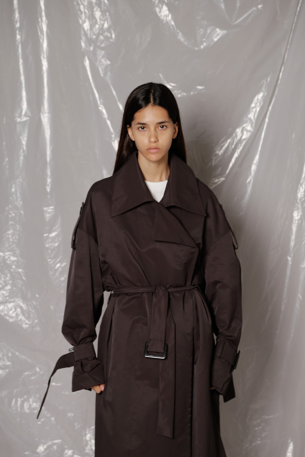 Wrap trench coat in brown
